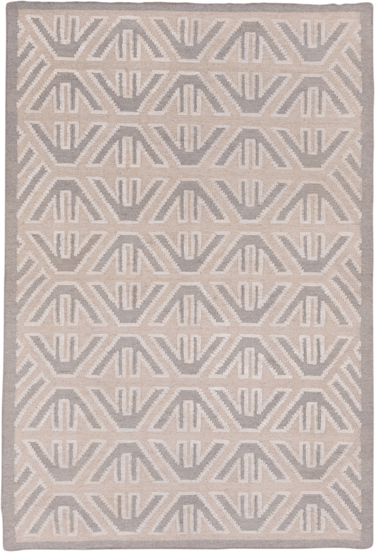 4' x 6' one-of-a-kind handmade vintage Kilim small size rug. Color palette: taupe, ivory, gray, cream, beige