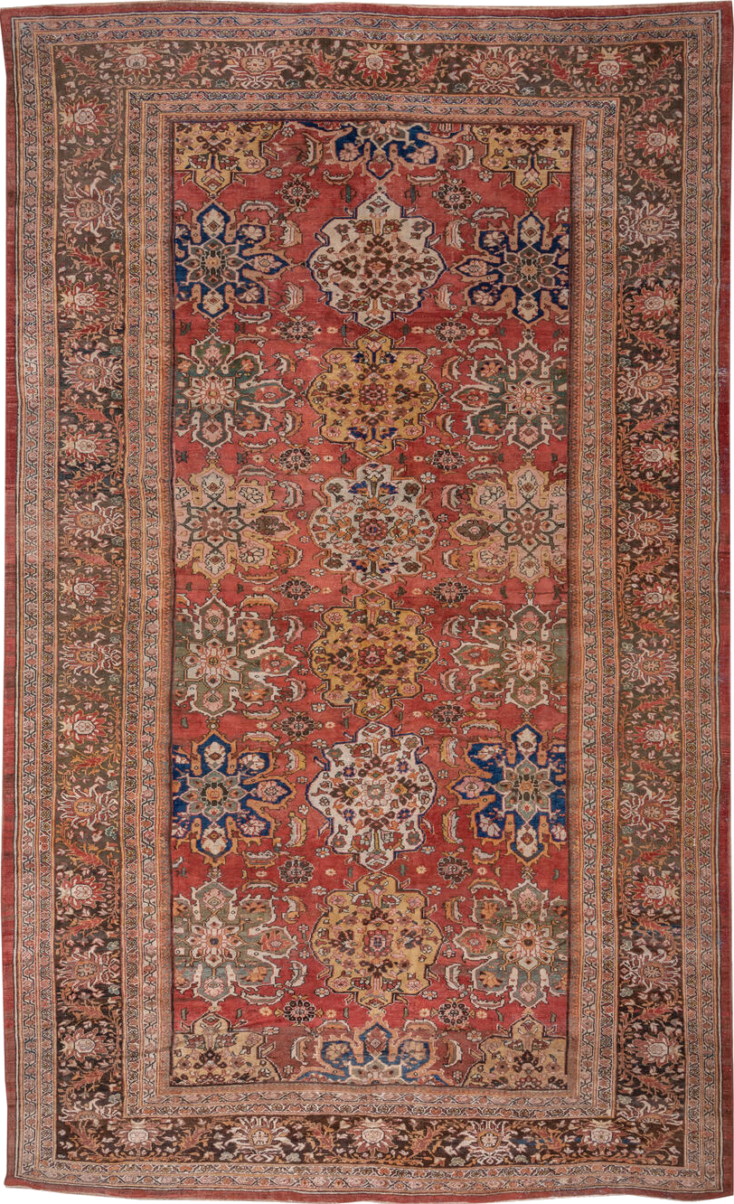 11' x 19' one-of-a-kind handmade vintage Sultanabad oversize rug. Color palette: blue, brown, gray, light gray, pink, red