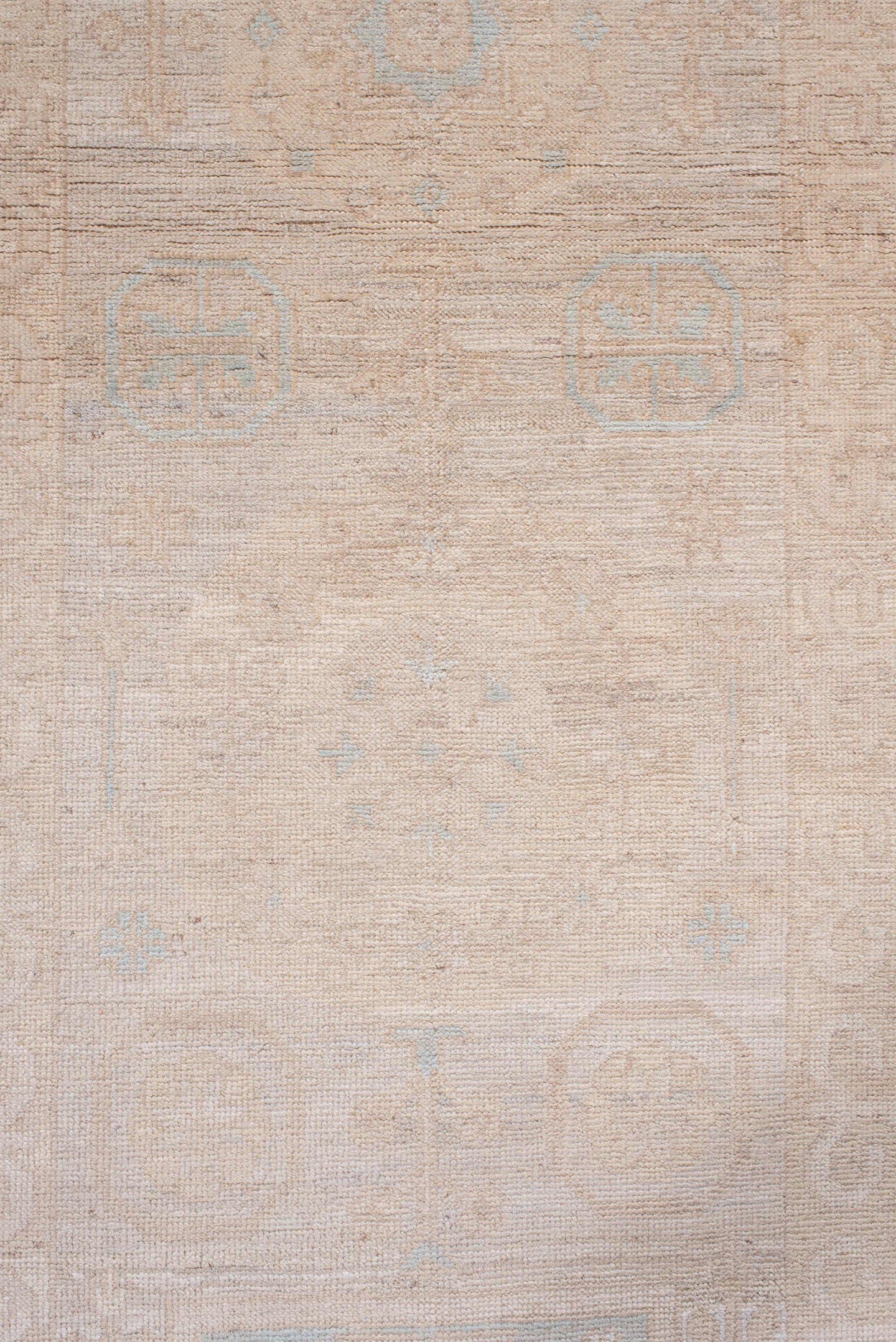 2' x 16' one-of-a-kind handmade vintage Khotan runner rug. Color palette: ivory, blush, pale blue, cream, beige, taupe, pink