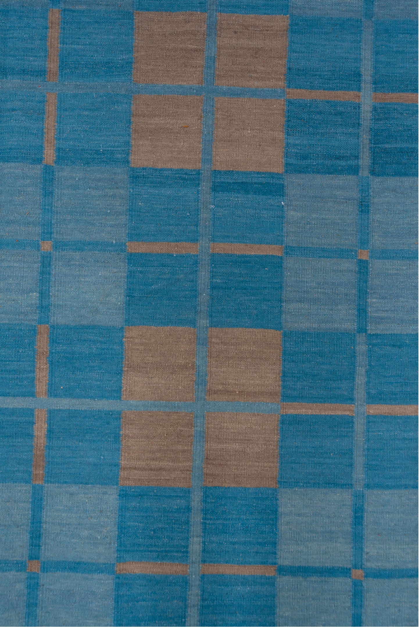 8' x 10' one-of-a-kind handmade vintage Kilim large size rug. Color palette: blue, sky blue, taupe, light blue, beige, gray