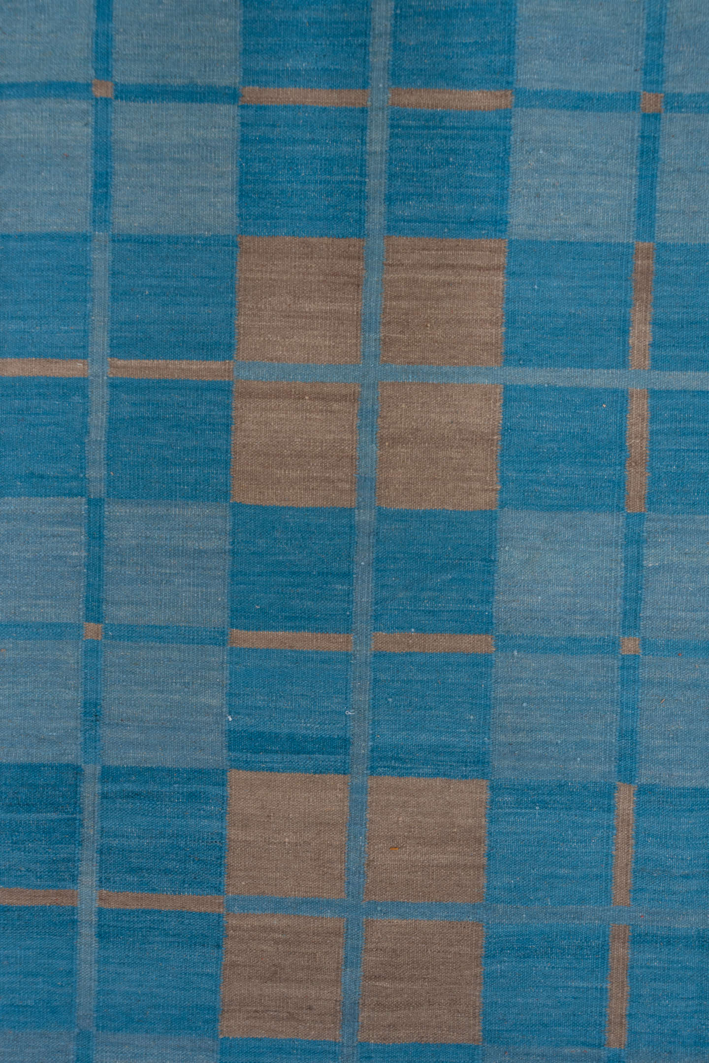 8' x 10' one-of-a-kind handmade vintage Kilim large size rug. Color palette: blue, sky blue, taupe, light blue, beige, gray