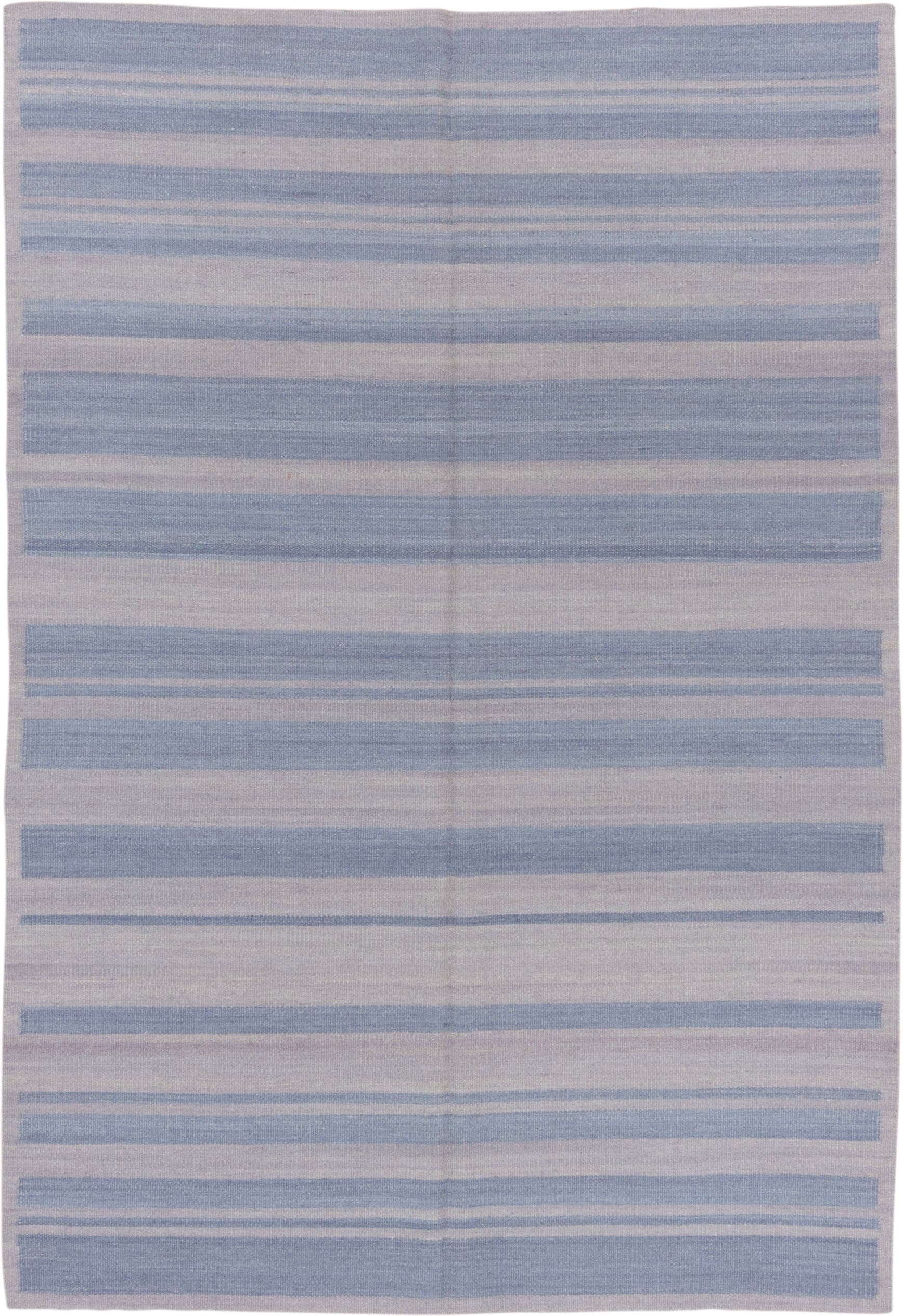 5' x 7' one-of-a-kind handmade vintage Kilim rug. Color palette: pale blue, ivory, light gray, light blue
