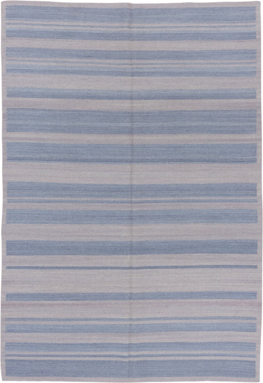5' x 7' one-of-a-kind handmade vintage Kilim rug. Color palette: pale blue, ivory, light gray, light blue