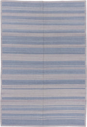 5' x 7' one-of-a-kind handmade vintage Kilim rug. Color palette: pale blue, ivory, light gray, light blue