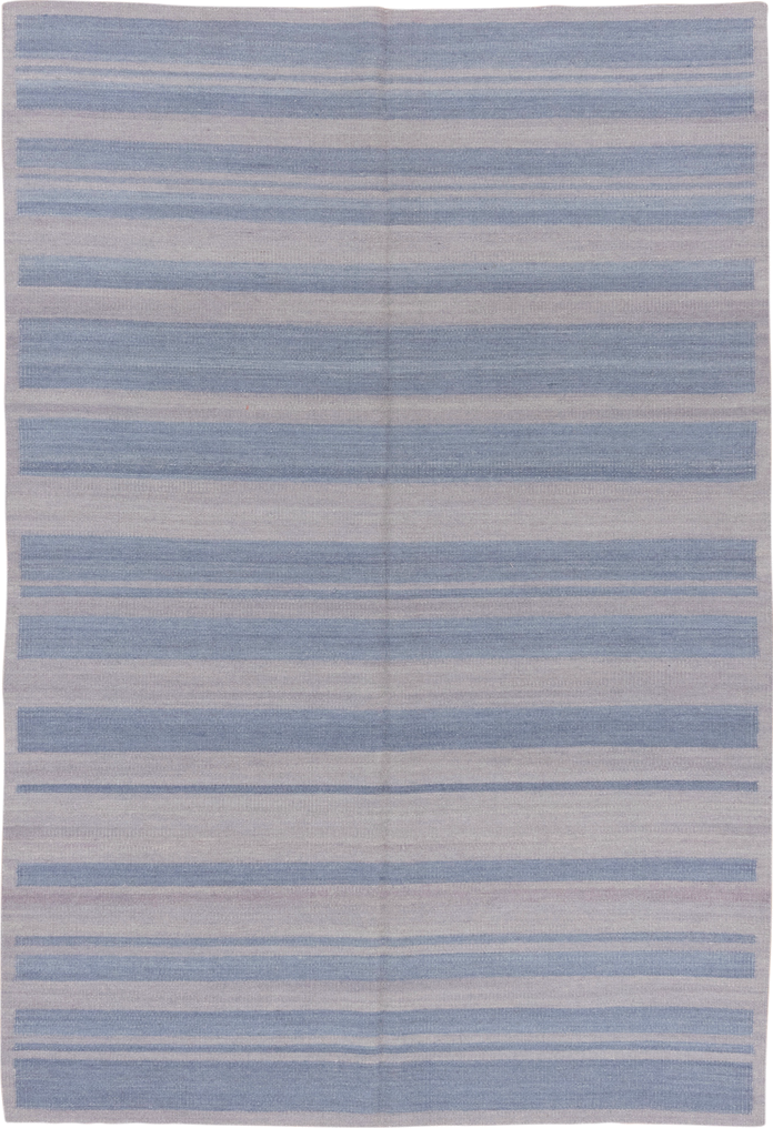 5' x 7' one-of-a-kind handmade vintage Kilim rug. Color palette: pale blue, ivory, light gray, light blue