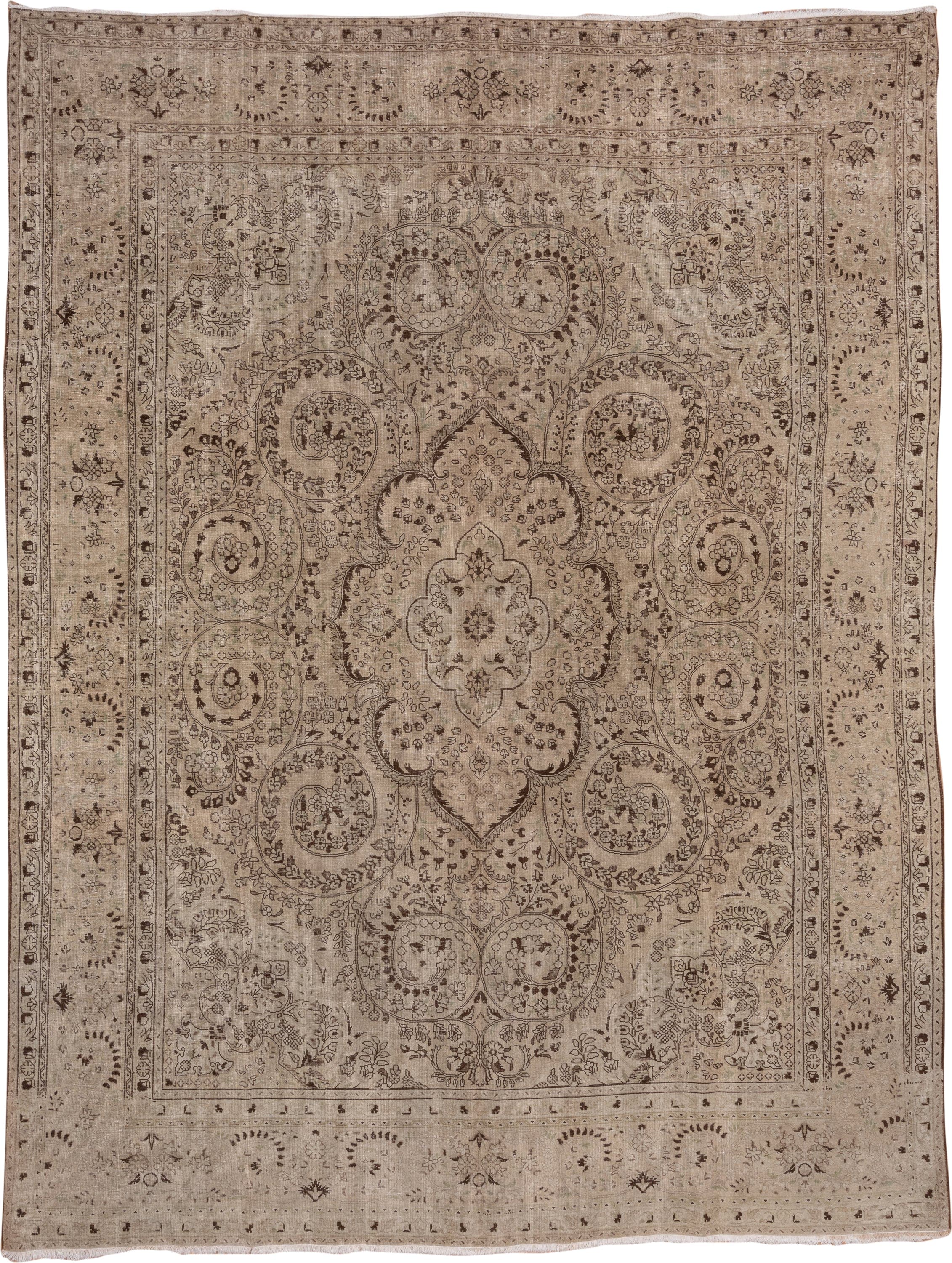 9' x 12' one-of-a-kind handmade antique Sivas large size rug. Color palette: ivory, taupe, brown, camel, beige, gray