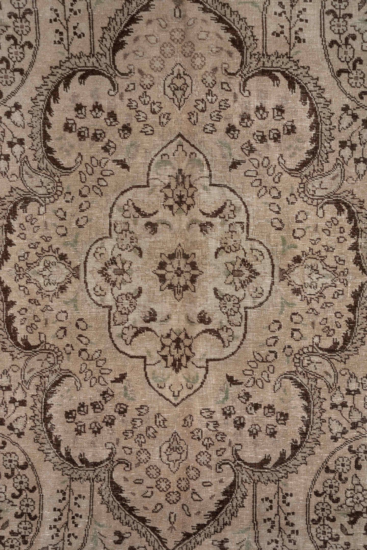 9' x 12' one-of-a-kind handmade antique Sivas large size rug. Color palette: ivory, taupe, brown, camel, beige, gray