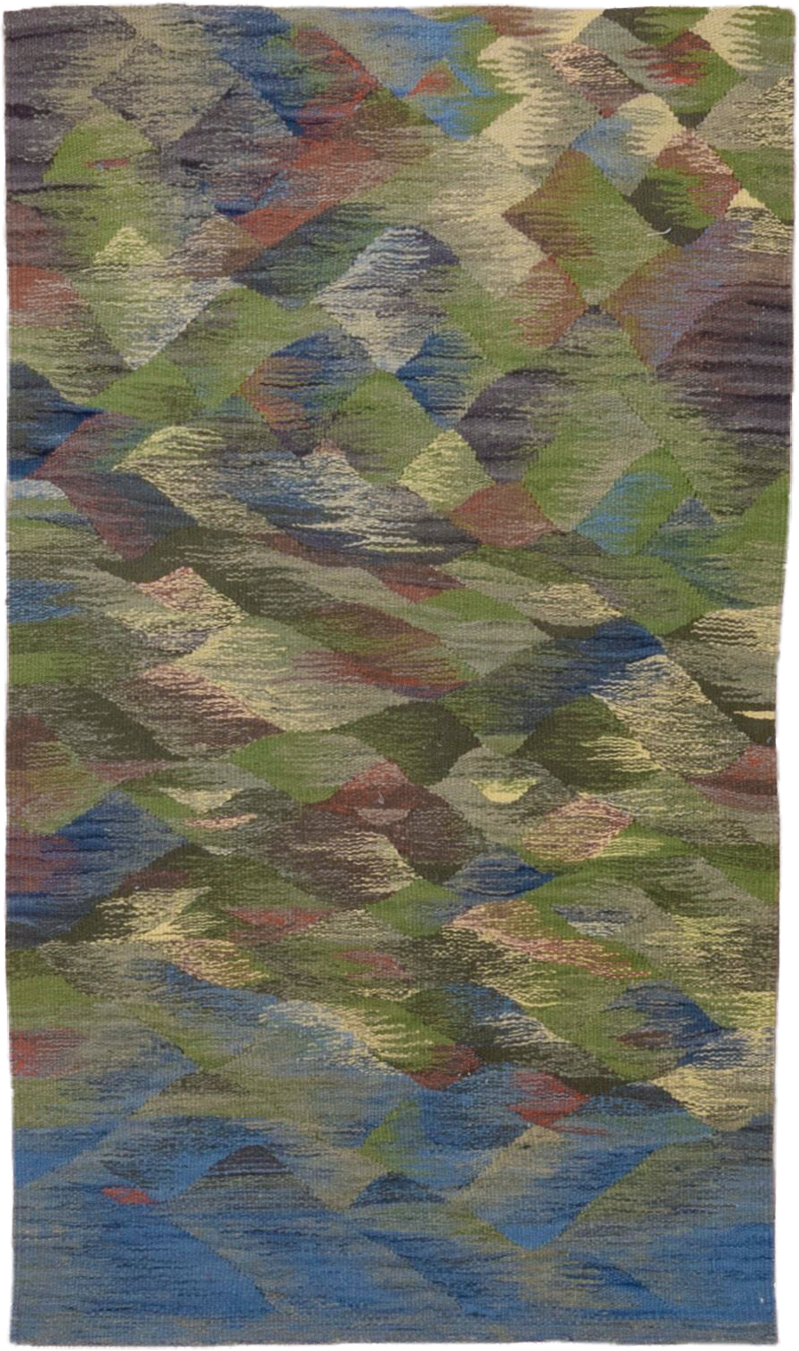 2' x 4' one-of-a-kind handmade vintage Kilim small size rug. Color palette: olive, blue, taupe, sage, slate, ivory, rust