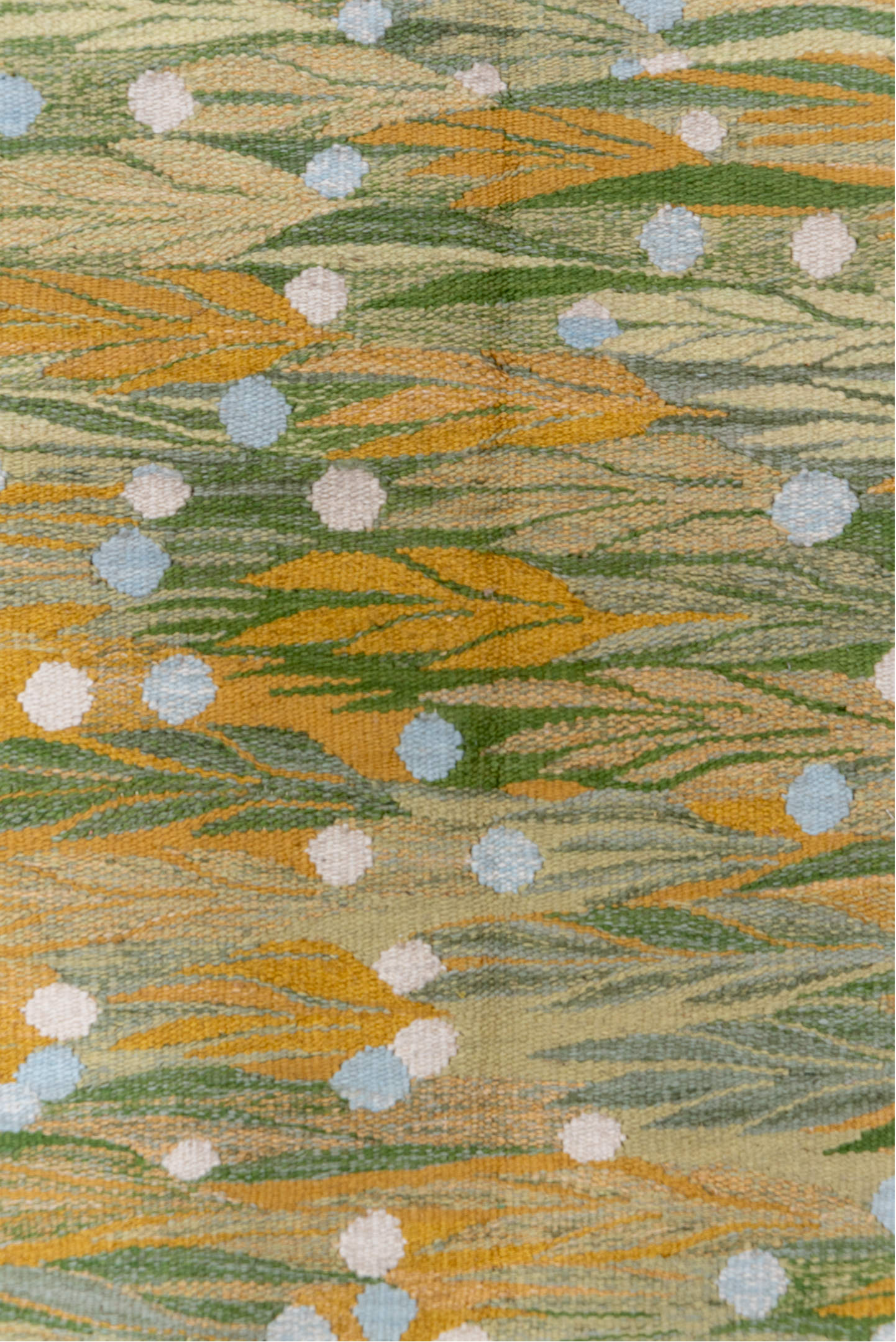 3' x 4' one-of-a-kind handmade vintage Kilim small size rug. Color palette: tan, sage, olive, camel, ivory, pale_blue, gold