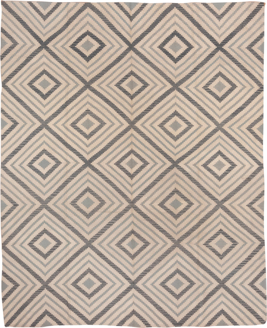 10' x 12' one-of-a-kind handmade vintage Kilim large size rug. Color palette: ivory, gray, taupe, beige