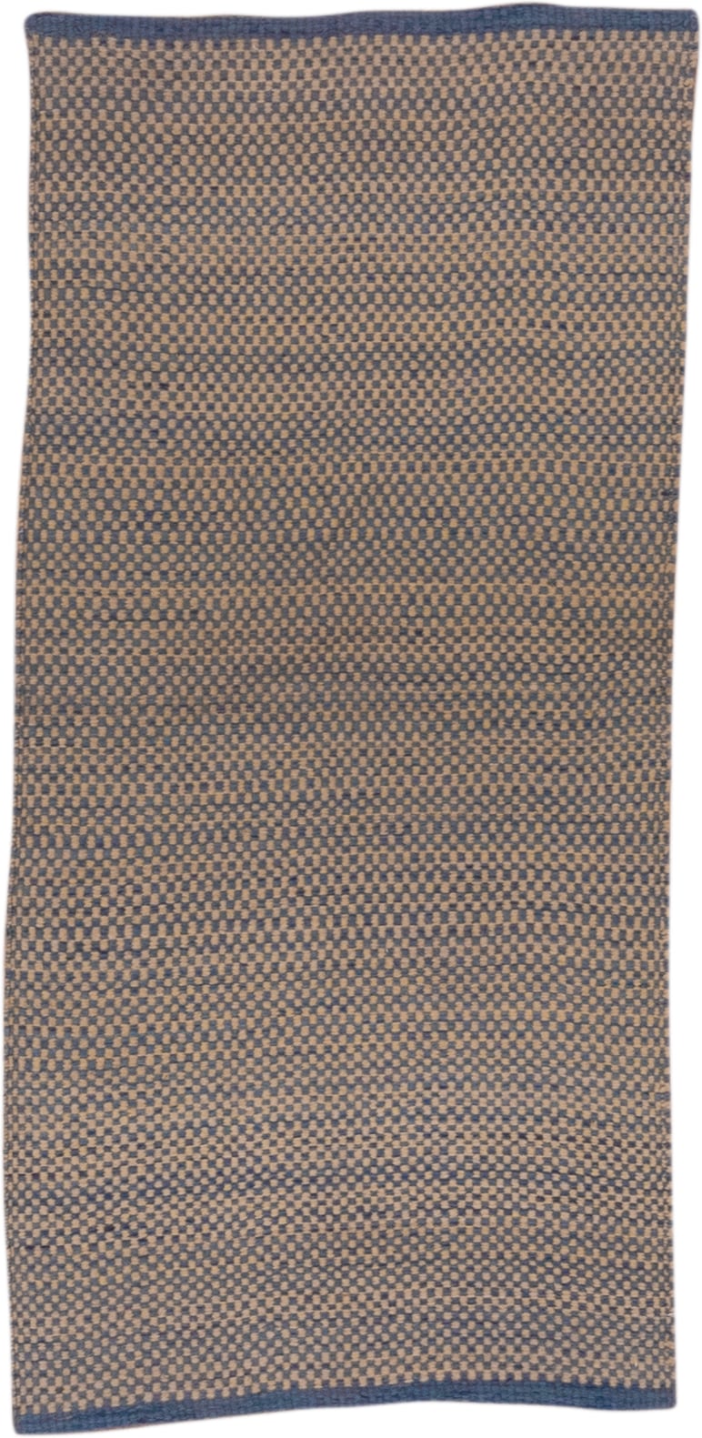 2' x 4' one-of-a-kind handmade vintage Kilim small size rug. Color palette: camel, blue, taupe, beige, gray