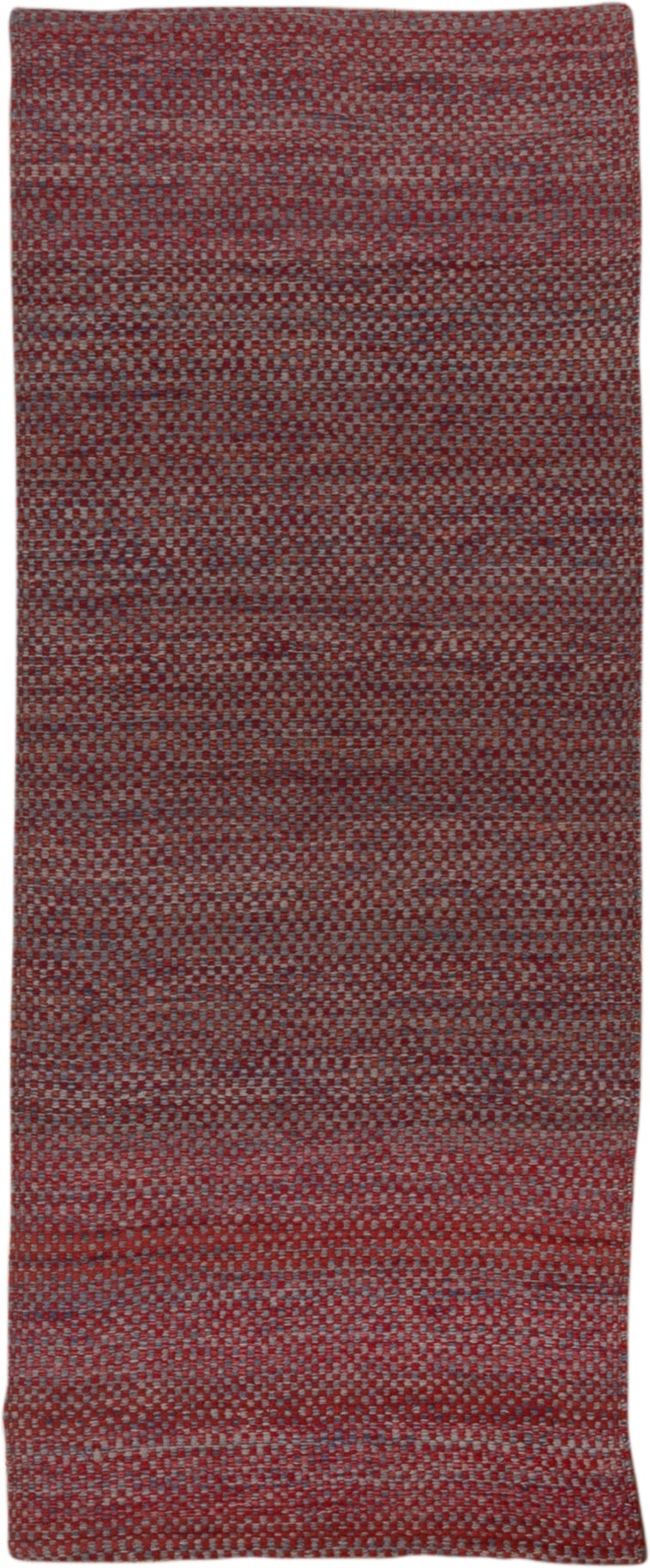 2' x 5' one-of-a-kind handmade vintage Kilim small size rug. Color palette: rust, slate, brick, charcoal, terracotta, brown