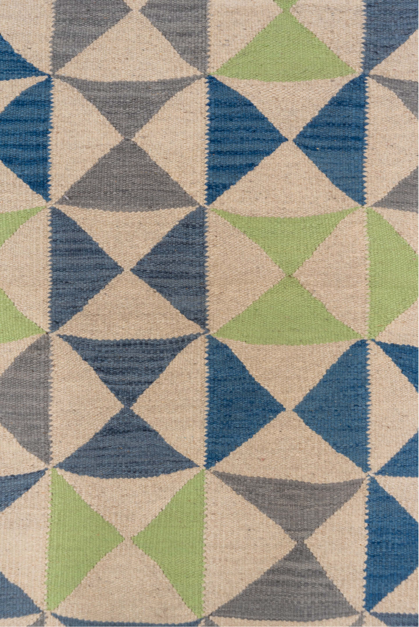 4' x 5' one-of-a-kind handmade vintage Kilim small size rug. Color palette: ivory, blue, gray, sage, green