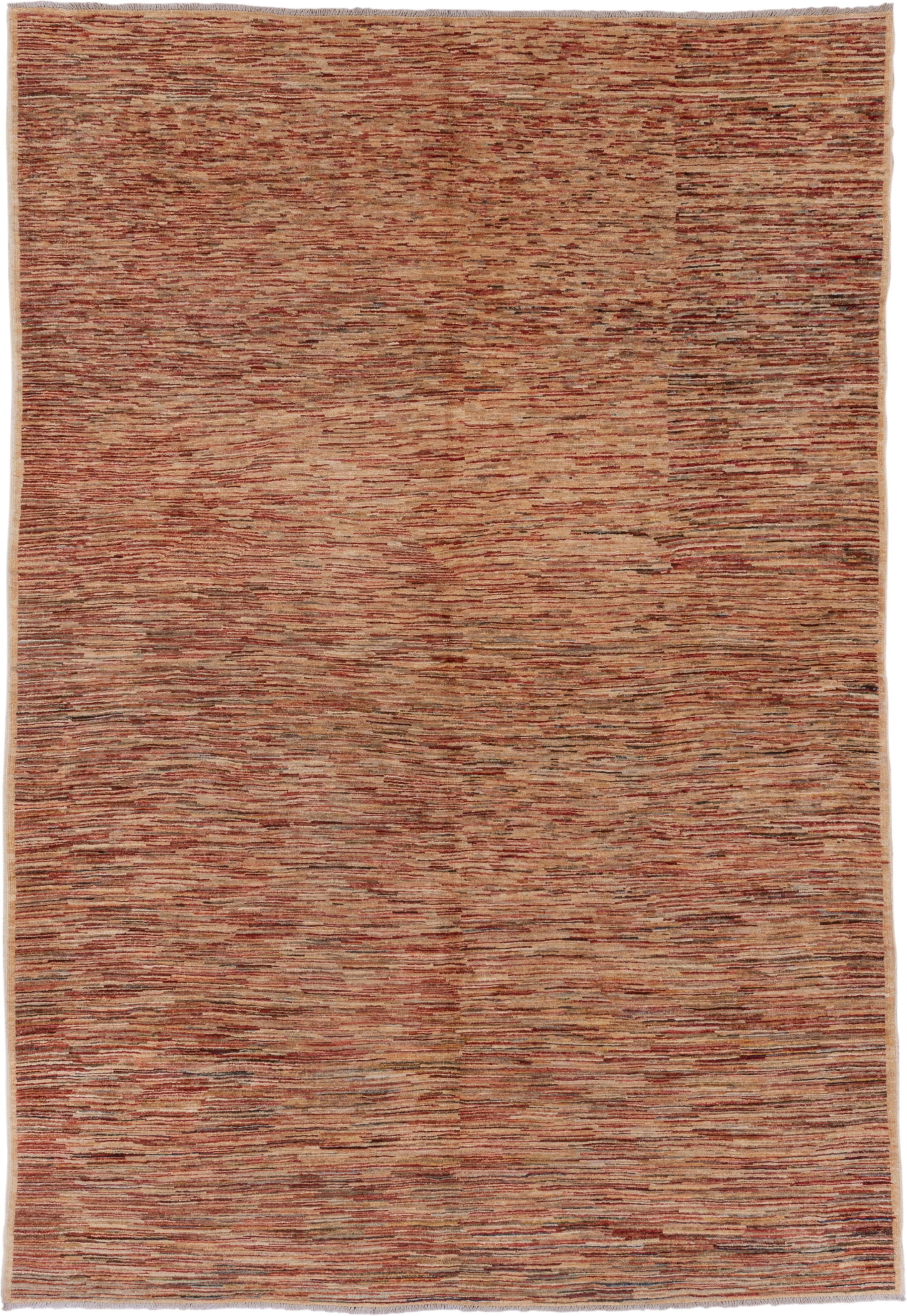 6' x 9' one-of-a-kind handmade vintage Afghan medium size rug. Color palette: camel, terra cotta, rust, beige, taupe
