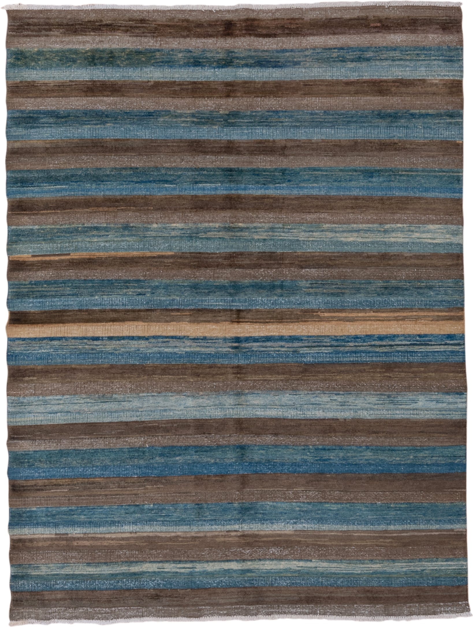 4' x 6' one-of-a-kind handmade vintage Afghan small size rug. Color palette: taupe, teal, sky blue, slate, brown, camel