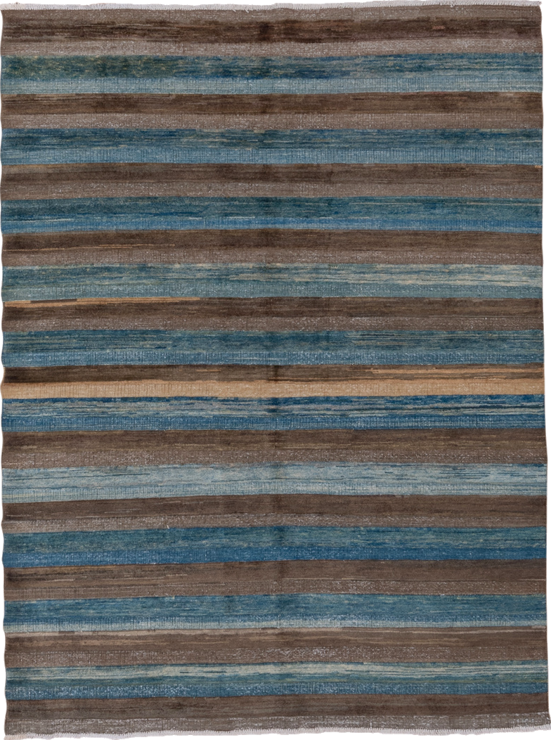 4' x 6' one-of-a-kind handmade vintage Afghan small size rug. Color palette: arapawa, blue, brown, dark gray, dim gray, gray