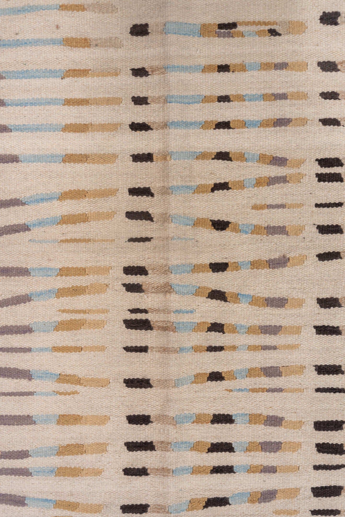 4' x 6' one-of-a-kind handmade vintage Kilim small size rug. Color palette: ivory, camel, taupe, charcoal, pale_blue, greige