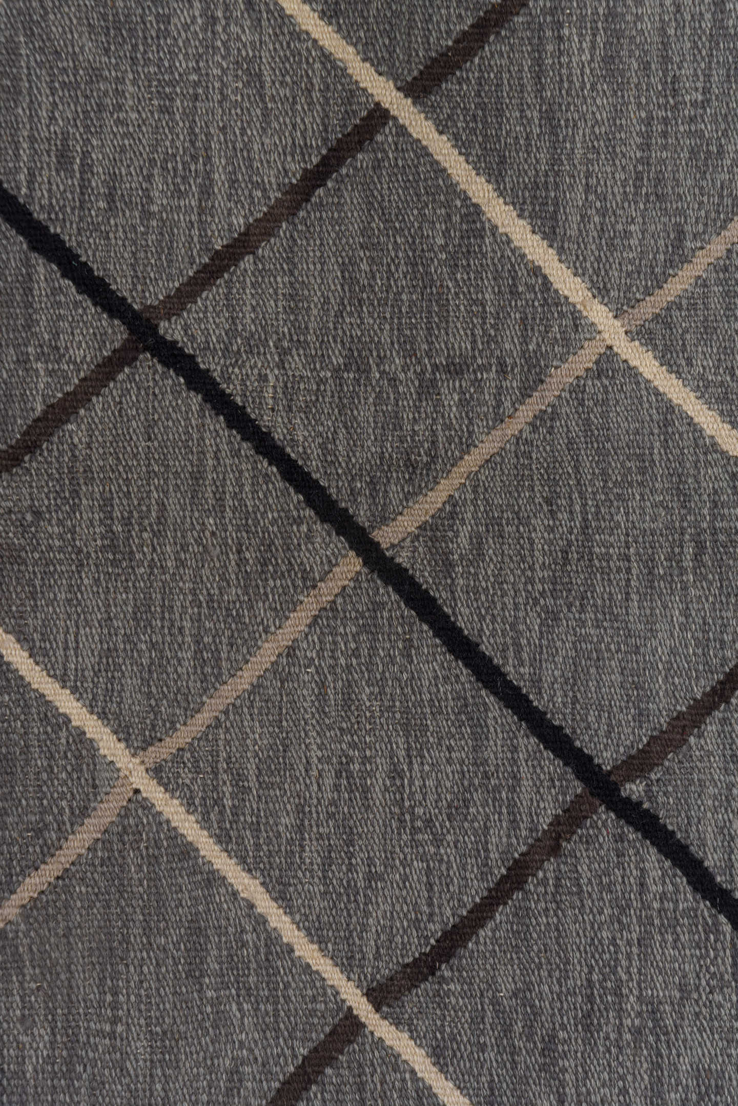 3' x 5' one-of-a-kind handmade vintage Kilim small size rug. Color palette: gray, charcoal, ivory, brown, black