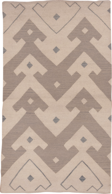 3' x 5' one-of-a-kind handmade vintage Kilim small size rug. Color palette: ivory, taupe, beige, slate, gray
