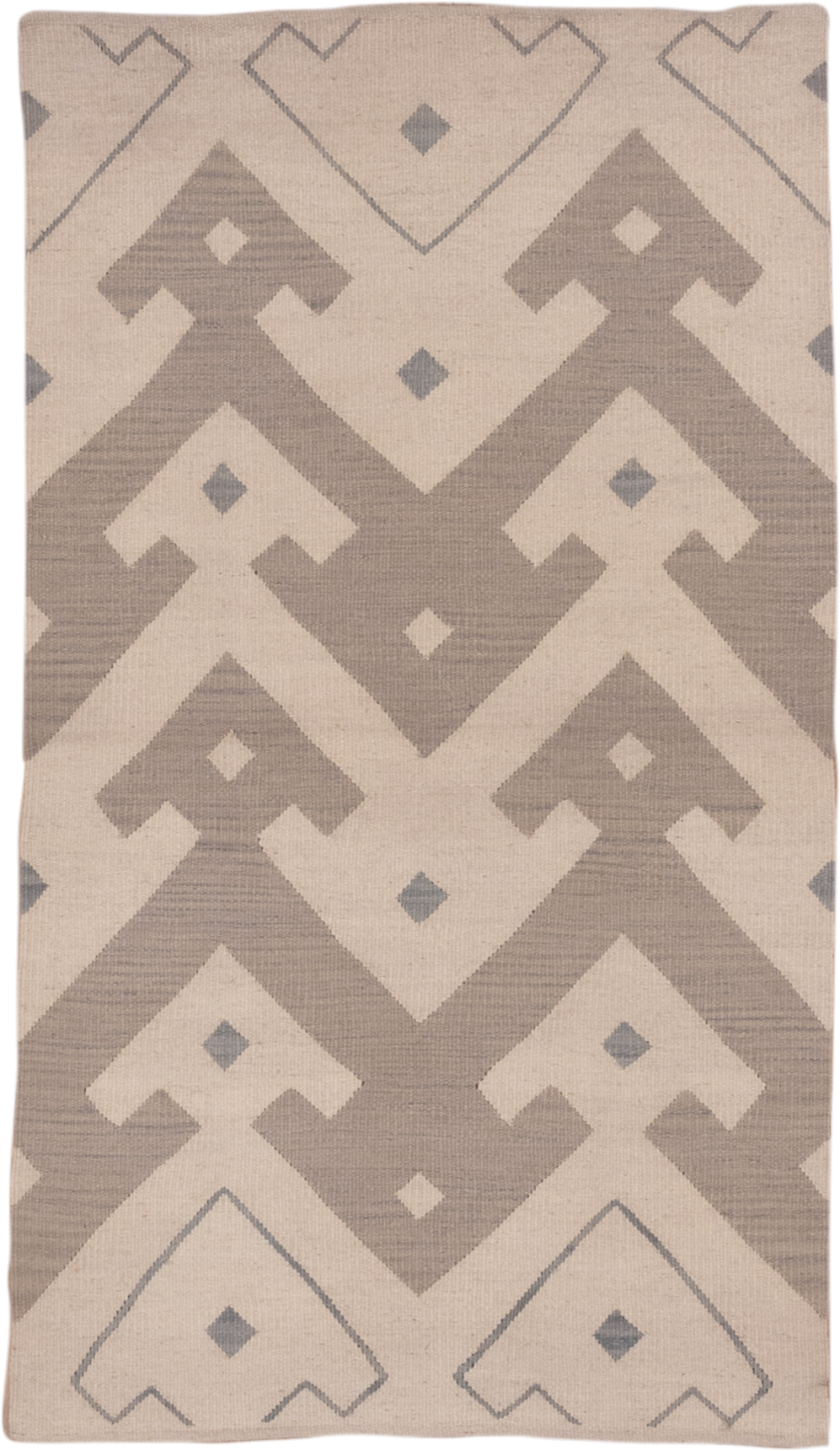 3' x 5' one-of-a-kind handmade vintage Kilim small size rug. Color palette: ivory, taupe, beige, slate, gray
