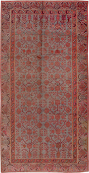 5' x 10' one-of-a-kind handmade vintage Khotan medium size rug. Color palette: rose, rust, taupe, terra cotta, dusty blue