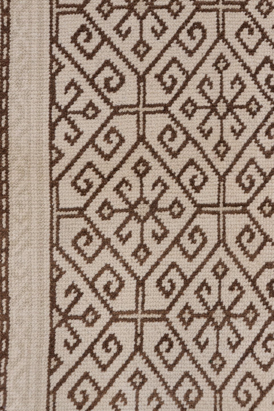 2' x 12' one-of-a-kind handmade vintage Konya runner rug. Color palette: ivory, brown, taupe, beige, gray