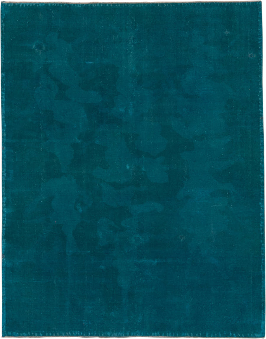 5' x 6' one-of-a-kind handmade antique Overdyed rug. Color palette: teal, petrol, peacock, charcoal, gray, black