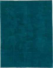 5' x 6' one-of-a-kind handmade antique Overdyed rug. Color palette: teal, petrol, peacock, charcoal, gray, black