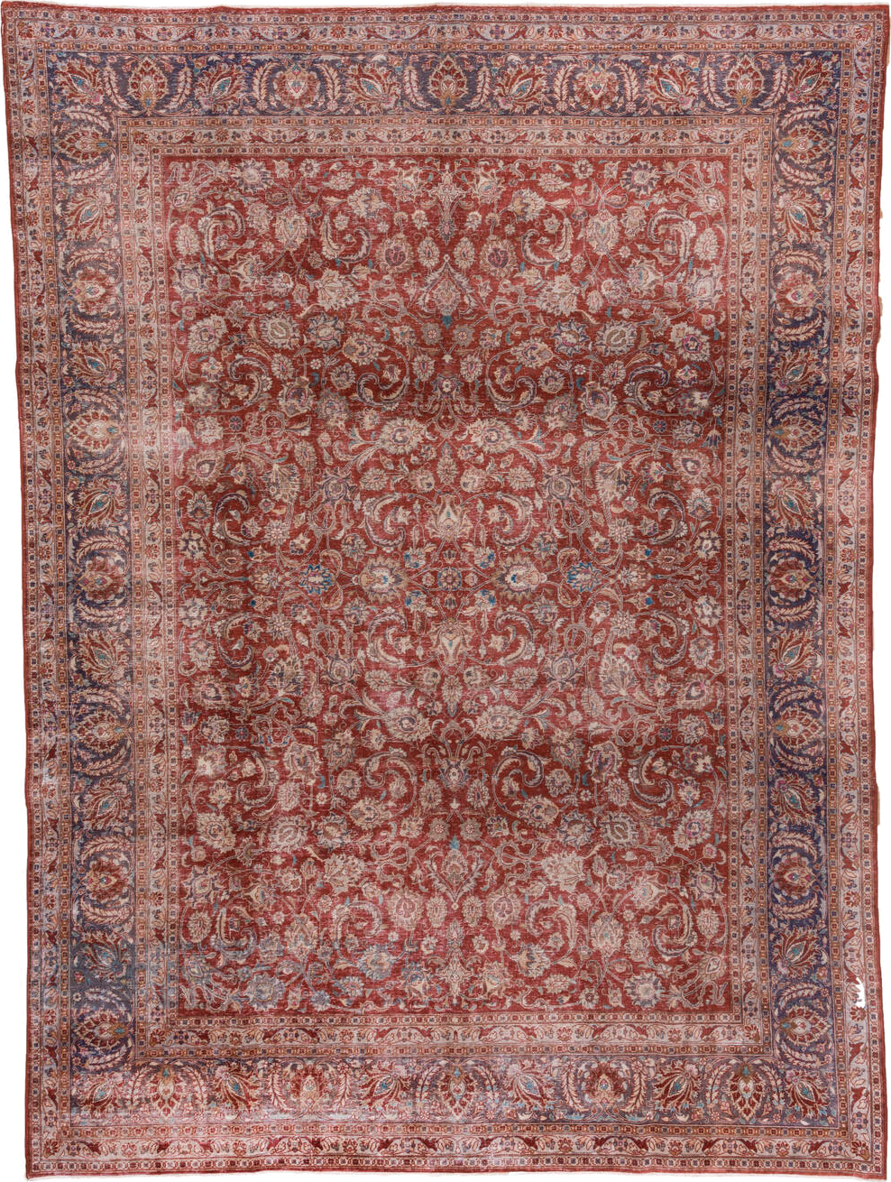 9' x 12' one-of-a-kind handmade vintage Kashan large size rug. Color palette: brown, gray, light gray, light slate gray