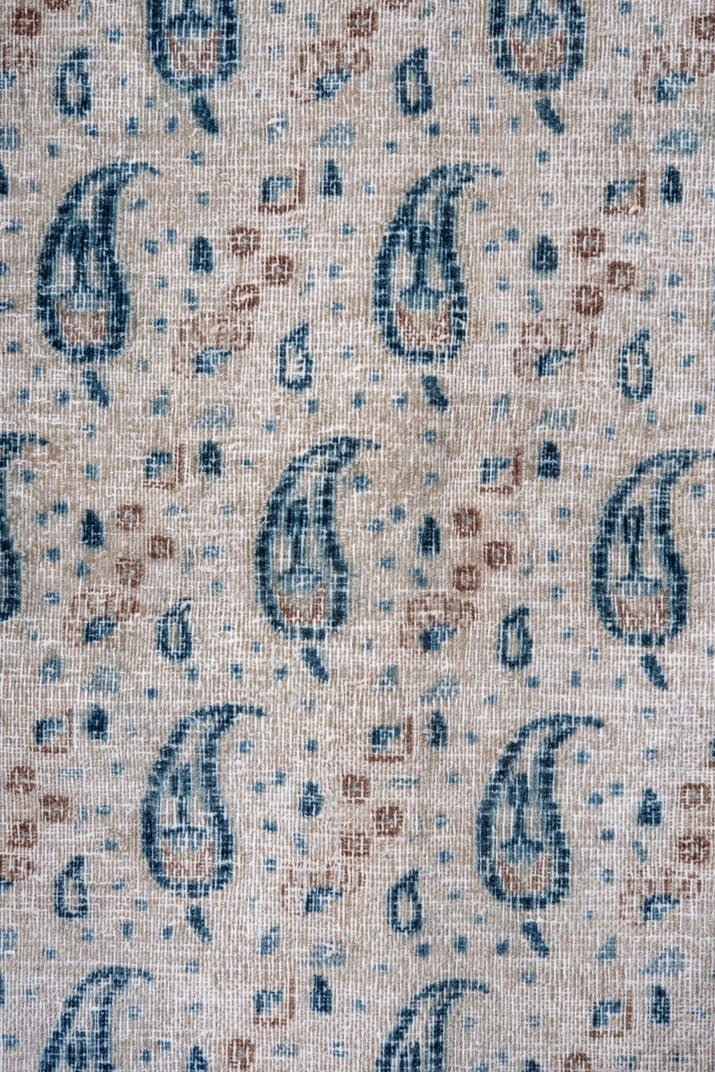 10' x 13' one-of-a-kind handmade vintage Khorassan large size rug. Color palette: ivory, sky blue, slate blue, taupe, cream