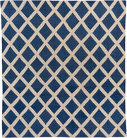 8' x 9' one-of-a-kind handmade vintage Kilim rug. Color palette: blue, ivory