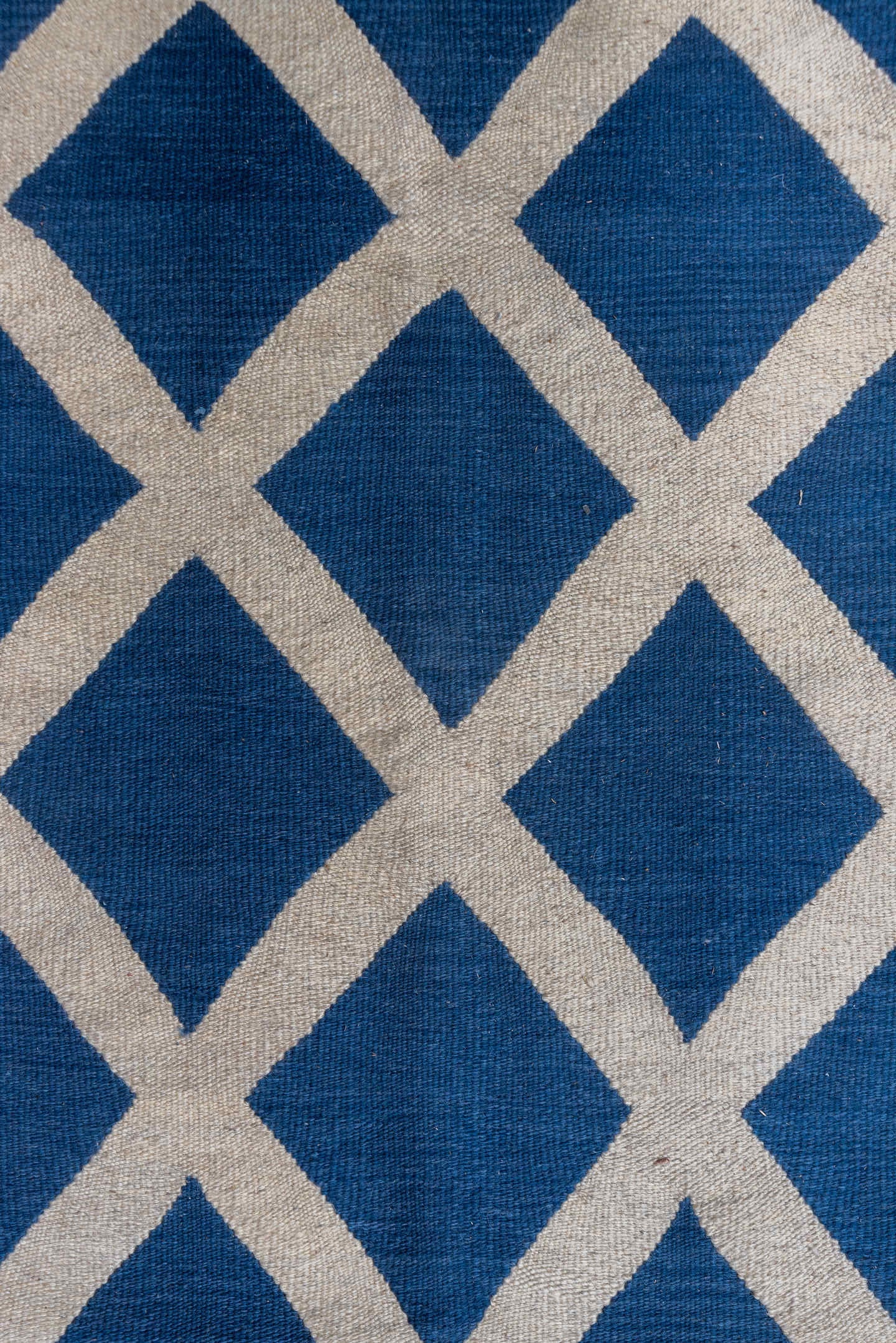 8' x 9' one-of-a-kind handmade vintage Kilim rug. Color palette: blue, ivory