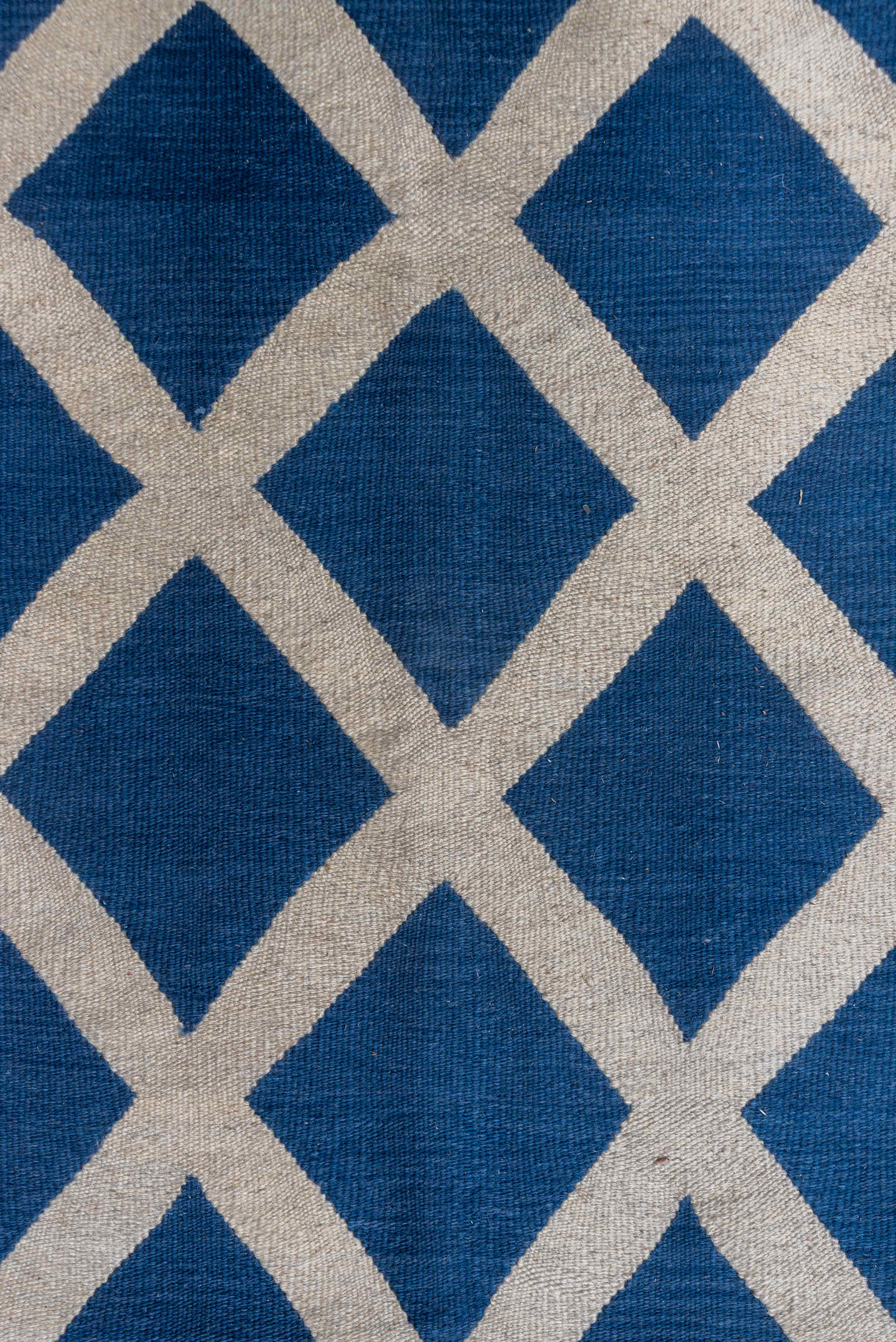 8' x 9' one-of-a-kind handmade vintage Kilim rug. Color palette: blue, ivory