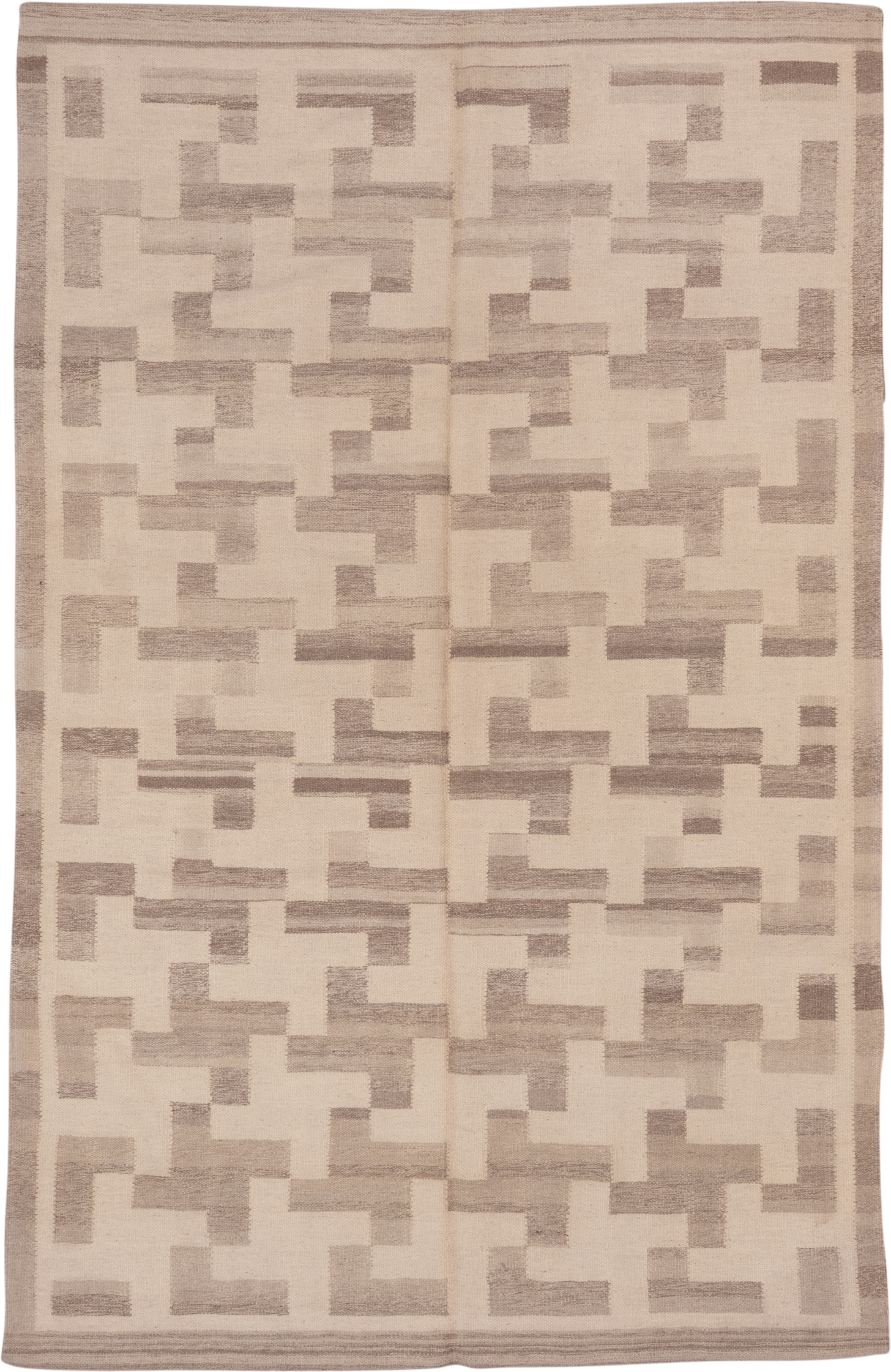 6' x 10' one-of-a-kind handmade vintage Kilim large size rug. Color palette: ivory, taupe, beige, cream, gray