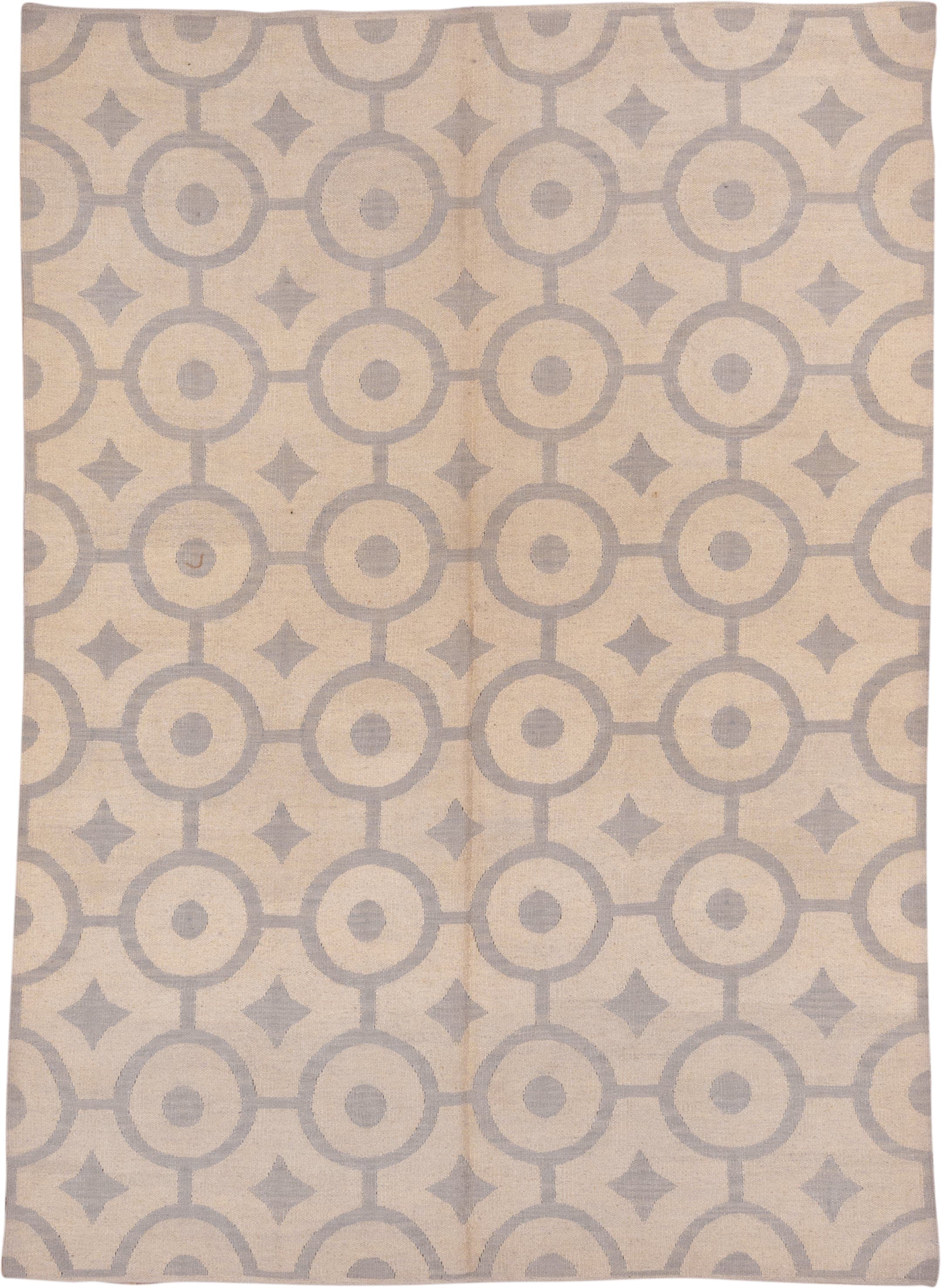 6' x 9' one-of-a-kind handmade vintage Kilim rug. Color palette: ivory, taupe, beige, gray