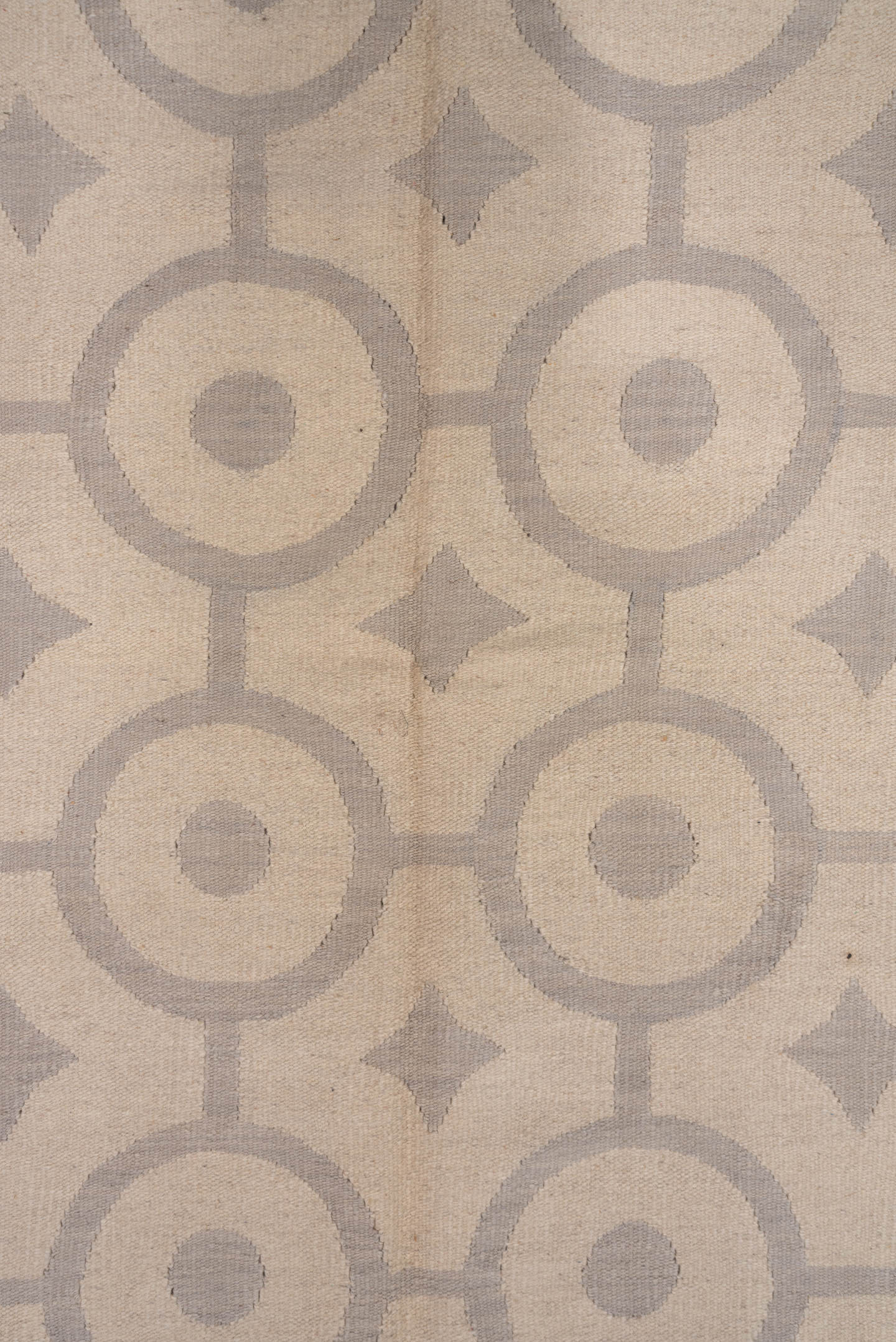 6' x 9' one-of-a-kind handmade vintage Kilim medium size rug. Color palette: ivory, taupe, beige, gray