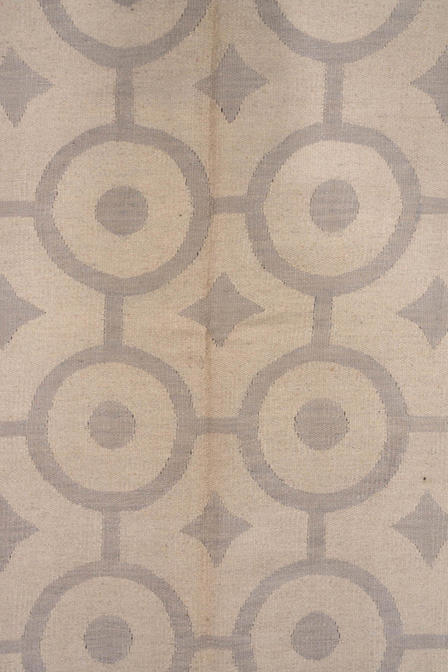 6' x 9' one-of-a-kind handmade vintage Kilim rug. Color palette: ivory, taupe, beige, gray