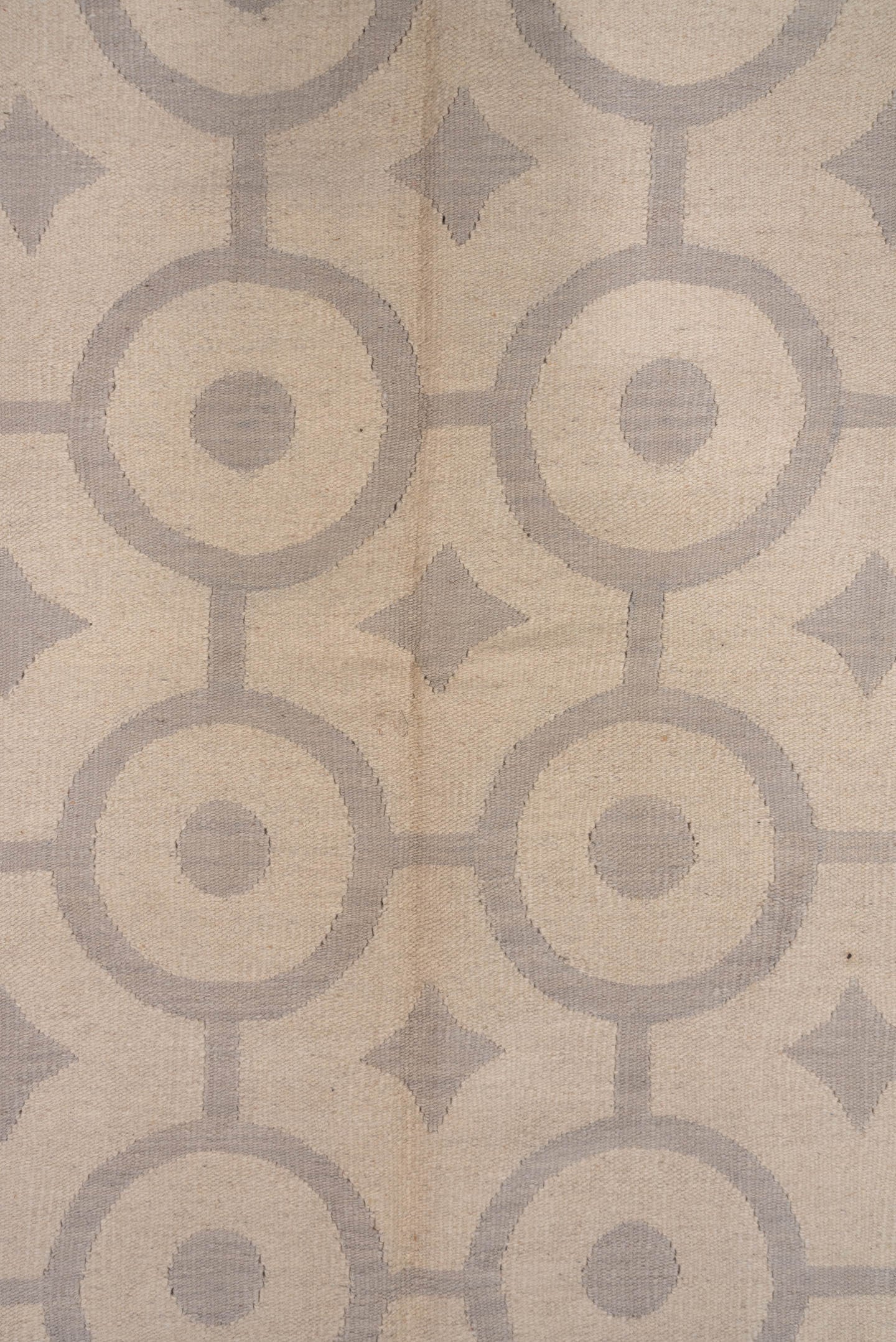 6' x 9' one-of-a-kind handmade vintage Kilim rug. Color palette: ivory, taupe, beige, gray
