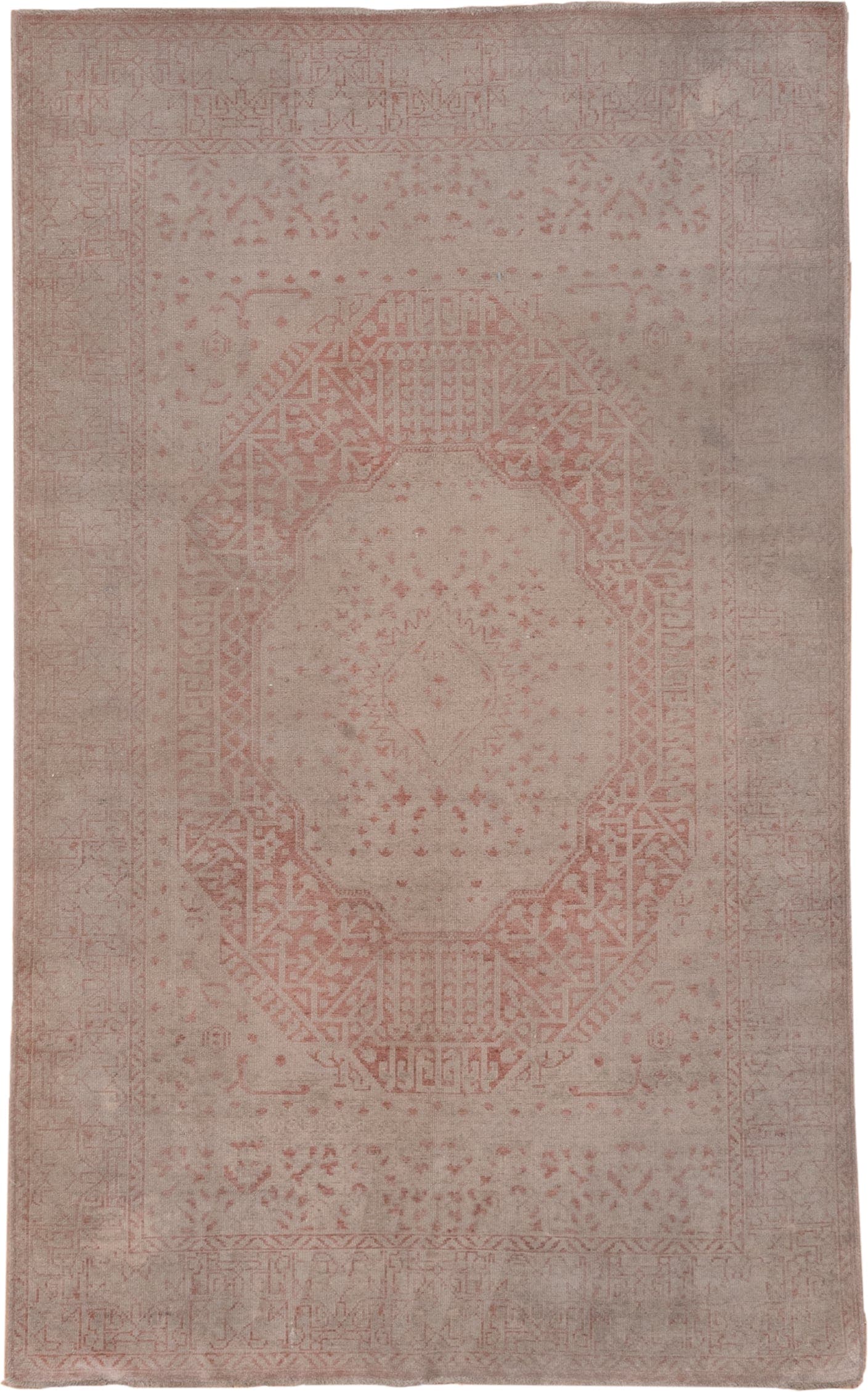 4' x 7' one-of-a-kind handmade vintage Sivas rug. Color palette: blush, taupe, rose, ivory, dusty pink, pink, beige, gray