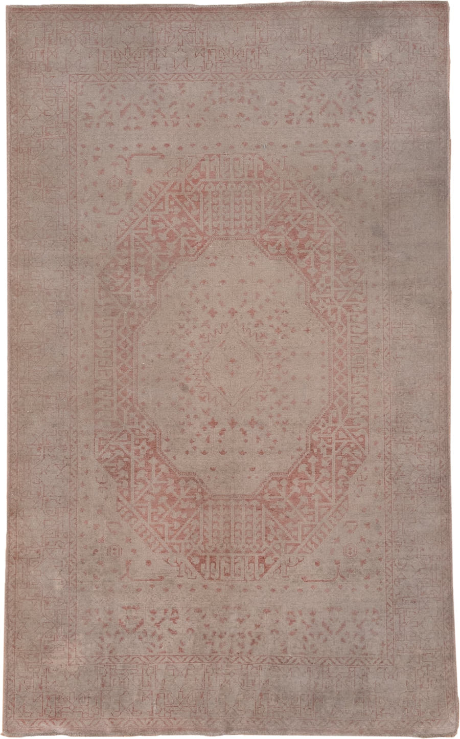 4' x 7' one-of-a-kind handmade vintage Sivas rug. Color palette: blush, taupe, rose, ivory, dusty pink, pink, beige, gray