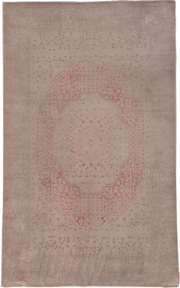 4' x 7' one-of-a-kind handmade vintage Sivas rug. Color palette: blush, taupe, rose, ivory, dusty pink, pink, beige, gray