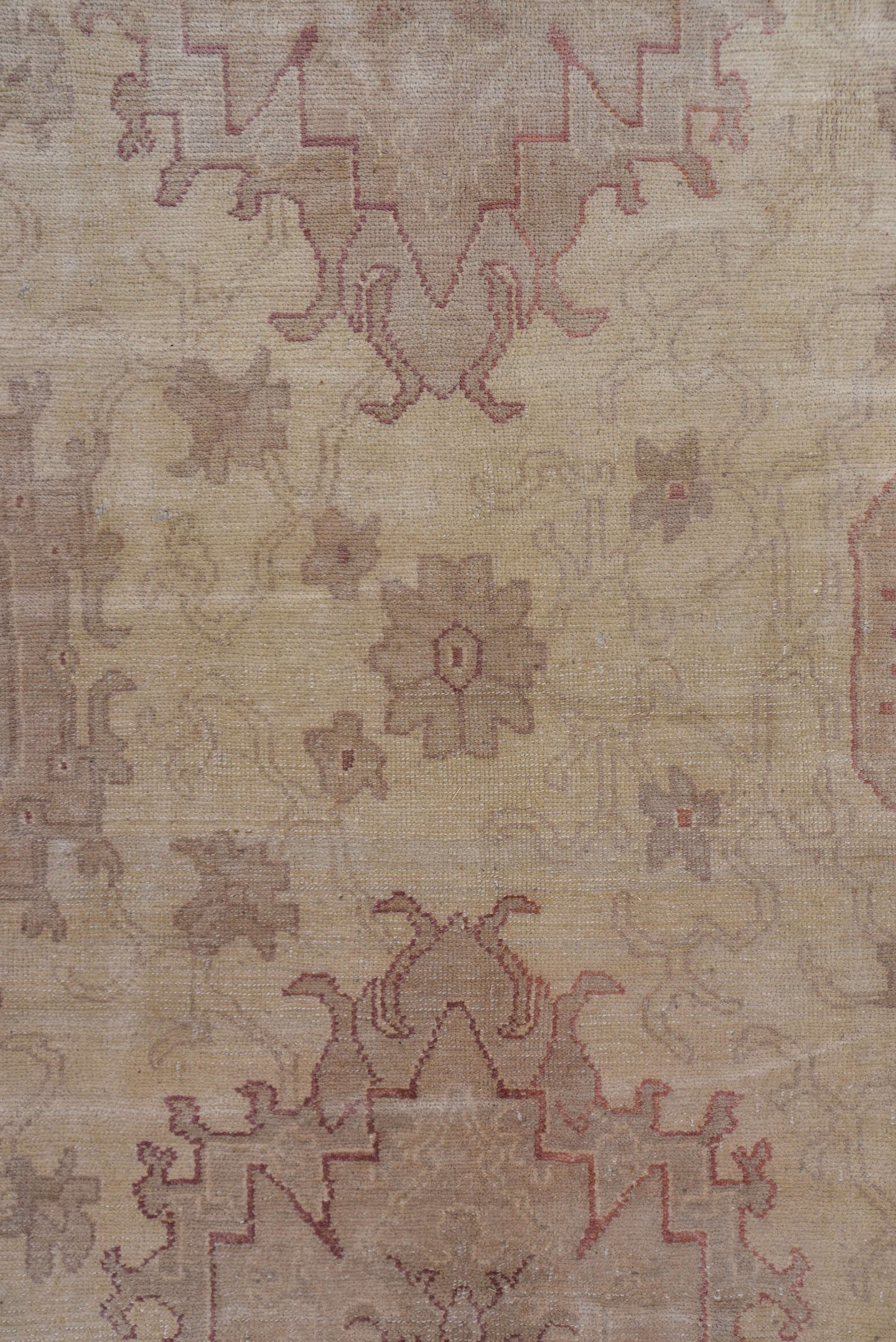 18' x 24' one-of-a-kind handmade vintage Oushak oversize rug. Color palette: ivory, taupe, blush, dusty rose, pale blue