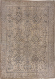14' x 19' one-of-a-kind handmade antique Oushak oversize rug. Color palette: taupe, ivory, beige, camel, slate, greige, gray
