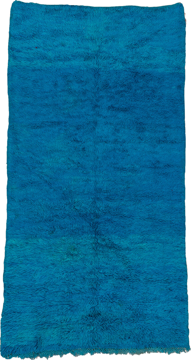 5' x 9' one-of-a-kind handmade vintage Moroccan medium size rug. Color palette: turquoise, teal, cobalt, blue