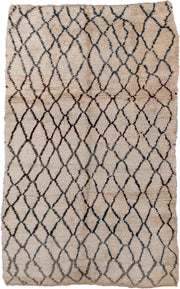 6' x 9' one-of-a-kind handmade vintage Moroccan medium size rug. Color palette: ivory, charcoal, rust, taupe, gray, black
