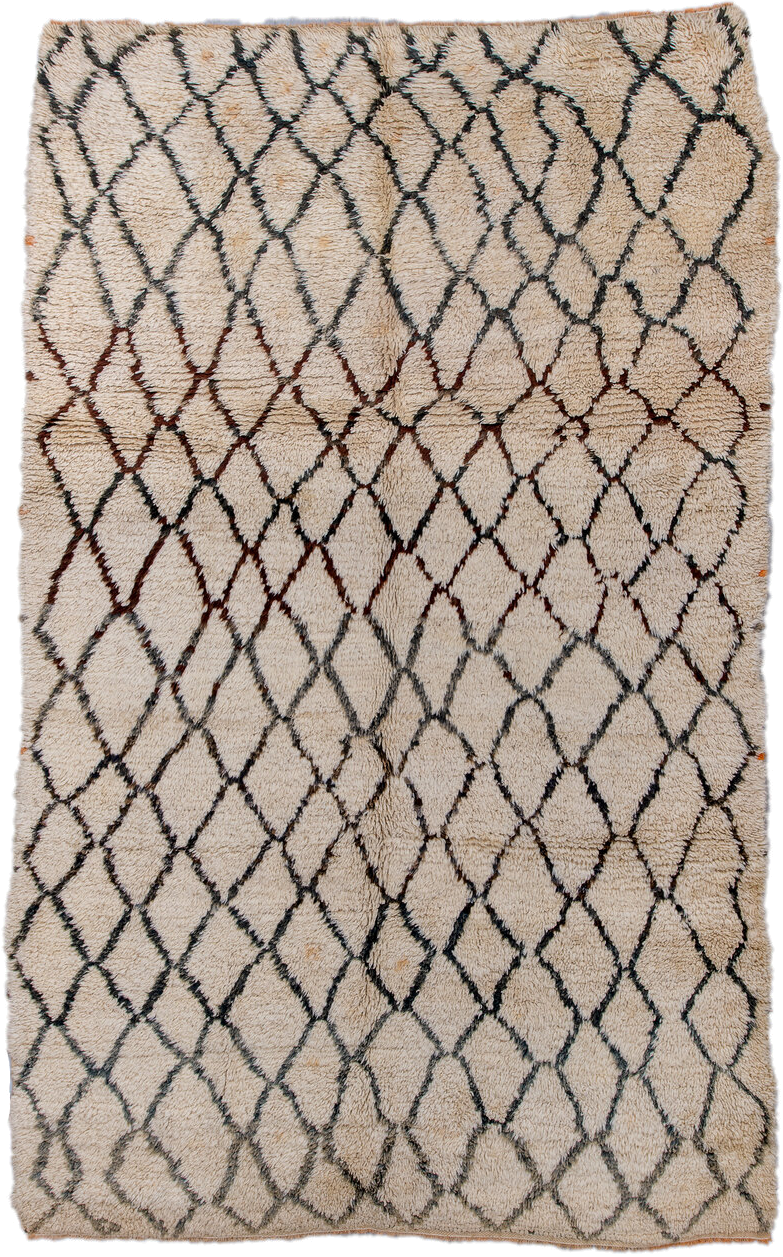 6' x 9' one-of-a-kind handmade vintage Moroccan medium size rug. Color palette: ivory, charcoal, rust, taupe, gray, black