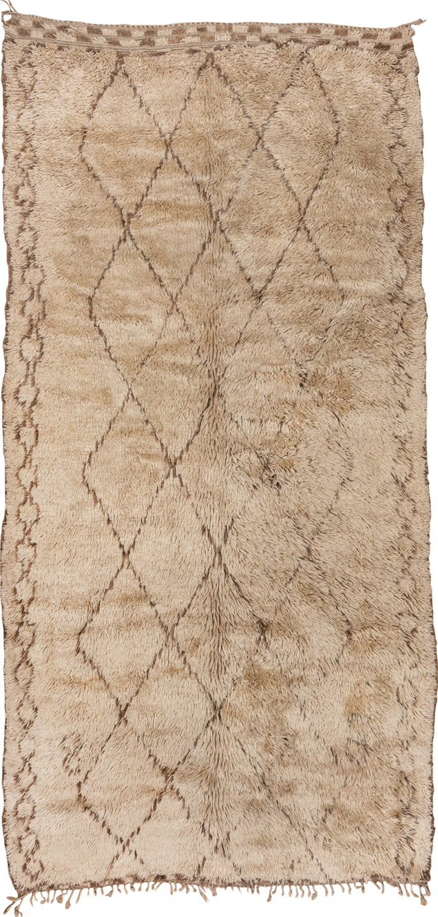 6' x 12' one-of-a-kind handmade vintage Moroccan large size rug. Color palette: brown, off-white, orange, pink