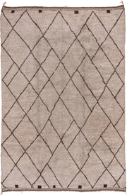 8' x 12' one-of-a-kind handmade vintage Moroccan large size rug. Color palette: ivory, taupe, brown, charcoal, beige, gray