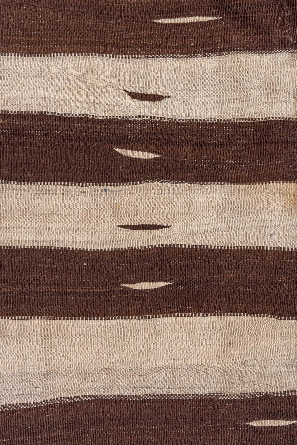 4' x 7' one-of-a-kind handmade vintage Blanket rug. Color palette: ivory, brown, taupe, beige, gray