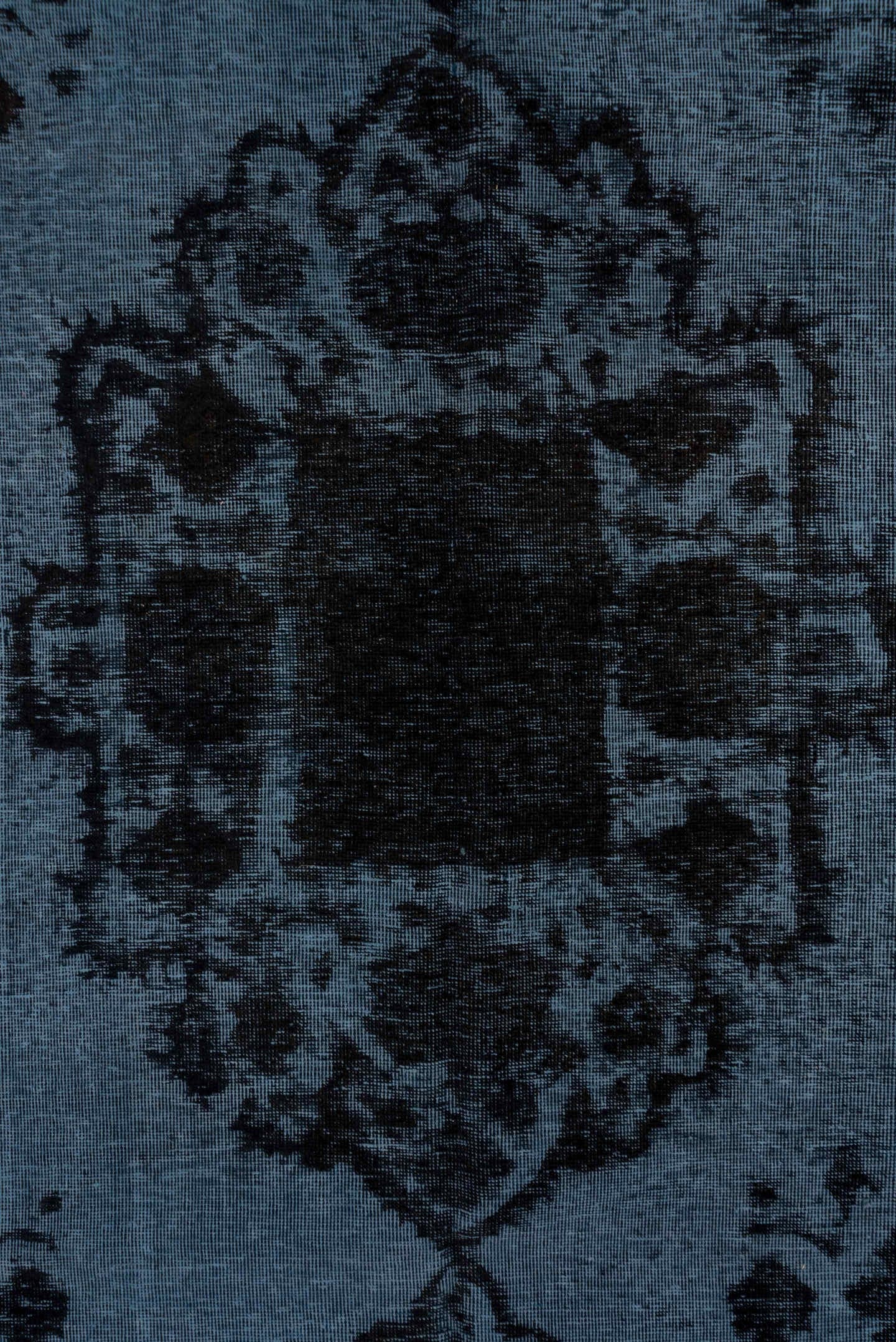 9' x 12' one-of-a-kind handmade antique Overdyed large size rug. Color palette: charcoal, slate, blue, ebony, gray, black